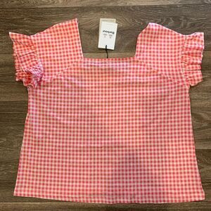 Barbour NWT short sleeve knit shirt.  Size: XL.  Pink / white checkered.